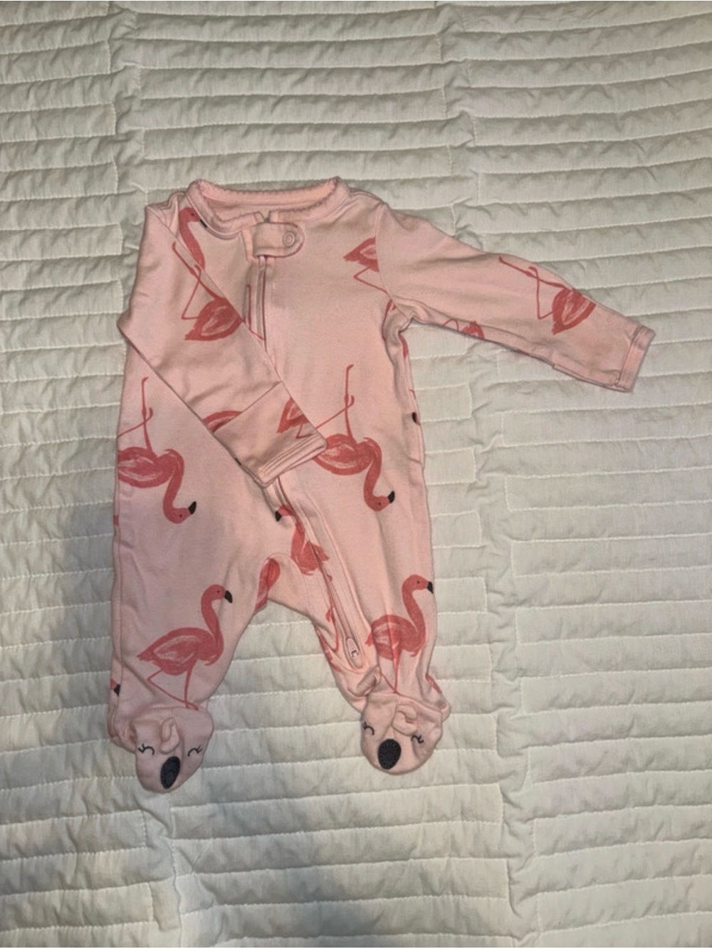 Pink Flamingo Print Footed One-Piece Pajamas